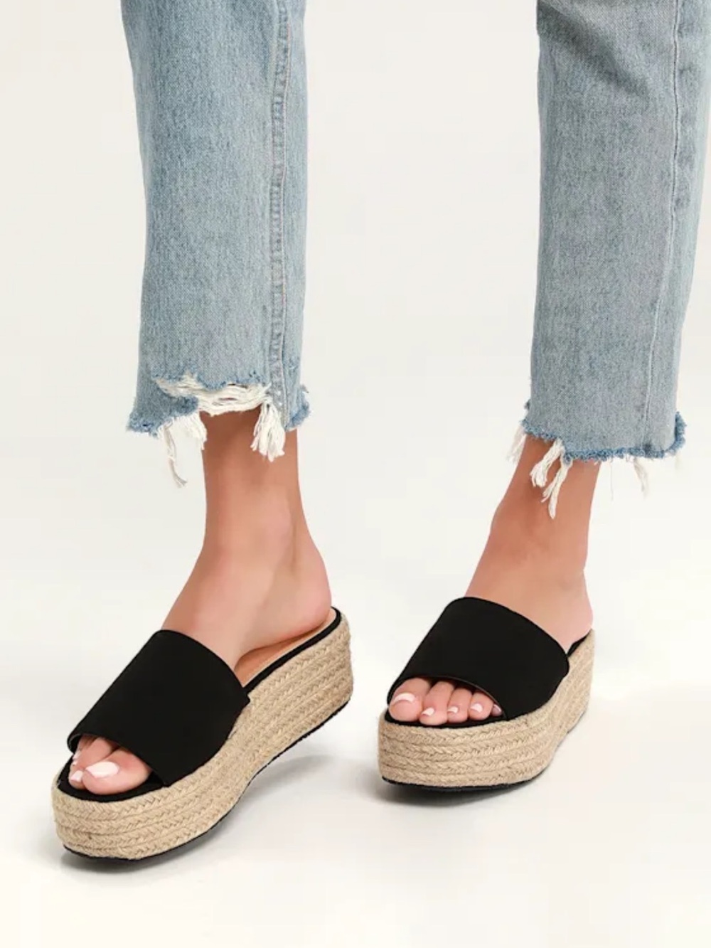 NWOT - Lulu's Black Espadrille Platform Slide Sandals
